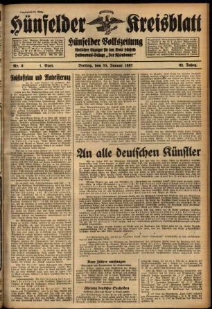 Erste Ausgabe vom Freitag, den 15. Januar 1937.