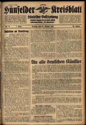 Erste Ausgabe vom Freitag, den 15. Januar 1937.