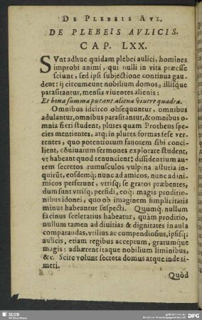 De Plebeis Aulicis. Cap. LXX.