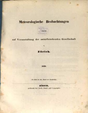 Meteorologische Beobachtungen. 1839