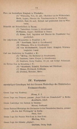 IV. Vertreter auswärtiger Grosslogen bei der Grossen Mutterloge des Eklektischen Freimaurerbundes.
