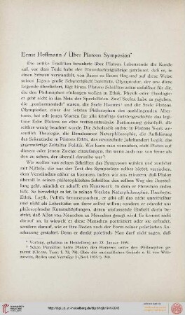 Neue Folge 1941: Über Platons Symposion