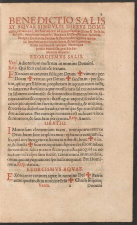 Benedictio Salis Et Aquae Singulis Diebus Dominicis, totius anni ...