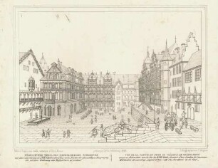 Nördlicher Theil des Heidelberger Schlosses vor seiner Zerstörung im XVII. Jahrhundert. Aus einem Fenster der ehemaligen Burgvogtey der jetzigen Wohnung des Hofgärtners gezeichnet. - Vue de la Partie du Château de Heidelberg, avant sa destruction vers la fin du XVII. Siècle, desinée d'une Fenetre de l'ancienne Habitation du consièrge, aujourd'hui celle du Jardinier de la Cour