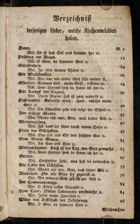 Verzeichnis derjenigen Lieder, welche Kirchenmelodien haben.