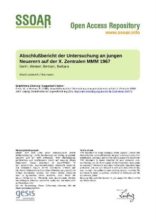 Abschlußbericht der Untersuchung an jungen Neuerern auf der X. Zentralen MMM 1967