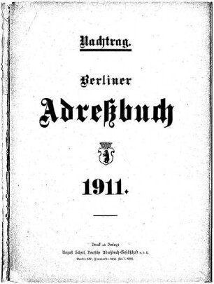 Nachtrag Berliner Adreßbuch 1911