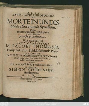 Exercitatio Philosophica De Morte In Undis, contra Servium & Synesium