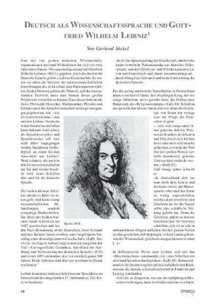 Deutsch als Wissenschaftssprache und Gottfried Wilhelm Leibniz