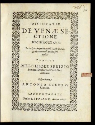 18: Disputatio De Venae Sectione ...