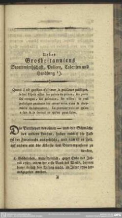 Ueber Grosbritanniens Staatswirthschaft, Policey, Colonien und Handlung