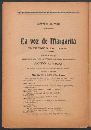 La voz de Margarita : entremés en verso