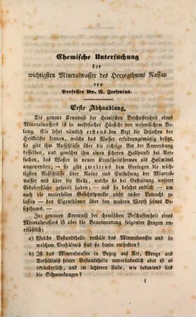 Chemische Untersuchung der wichtigsten Mineralwasser des Herzogthums Nassau, 1. Der Kochbrunnen zu Wiesbaden