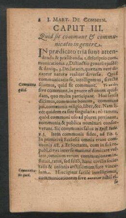 Caput III. Quid sit commune & communicatio in genere.