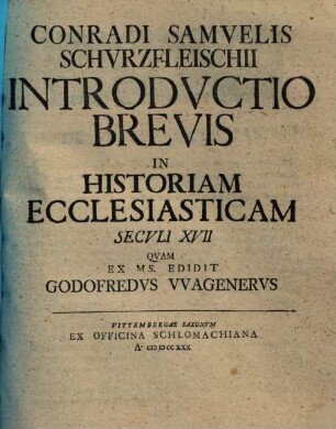Introductio brevis in historiam ecclesiasticam seculi XV