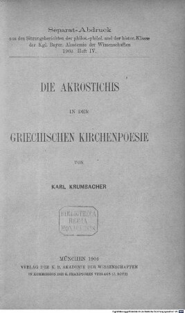 Die Akrostichis in der griechischen Kirchenpoesie