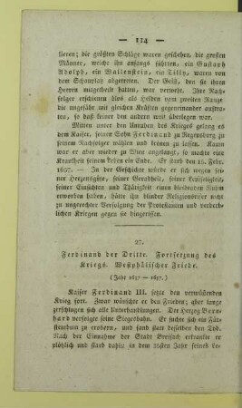 27. Ferdinand der Dritte. Fortsetzung des Kriegs. Westphälischer Friede. (Jahr 1637 - 1657.)