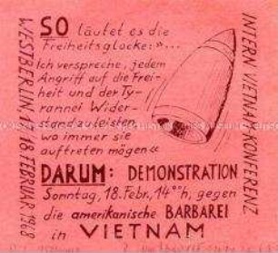 Handzettel mit Aufruf zu einer Demonstration gegen den Vietnam-Krieg