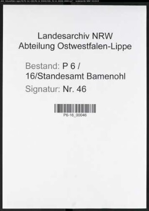 Sterberegister Standesamt Bamenohl