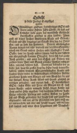 Gebeht so dieser Predigt ist angefüget worden