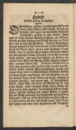 Gebeht so dieser Predigt ist angefüget worden
