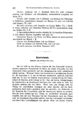 Über die Auswahl der auf den Realgymnasien zu lesenden lateinischen Schriftsteller : Korreferat ;[Referat]
