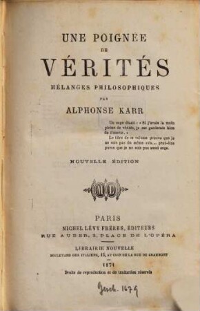 Une poignée de vérités : mélanges philosophiques