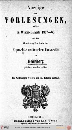 Wintersemester 1867/1868