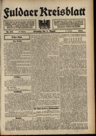 Erste Ausgabe vom Samstag, den 09. August 1913.
