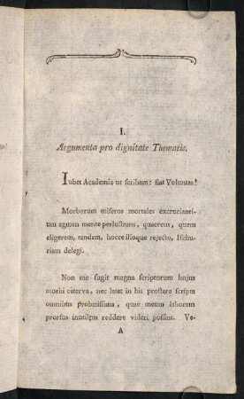1-18, I. Argumenta pro dignitate Thematis; II. Definitio
