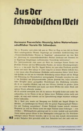 Neunzig Jahre Naturwissenschaftlicher Verein für Schwaben.
