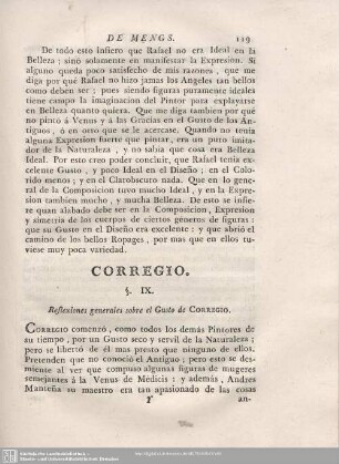CORREGIO. §. IX. Reflexiones generales sobre el Gusto de CORREGIO.