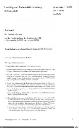 Anfrage der SPD: Lehrerbedarf durch steigende Schülerzahlen