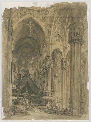 Bauernfeind, Gustav; Italien; Österreich; Schweiz; Studien- und Reiseskizzen - Dom in Mailand - Innenraum (Perspektive)