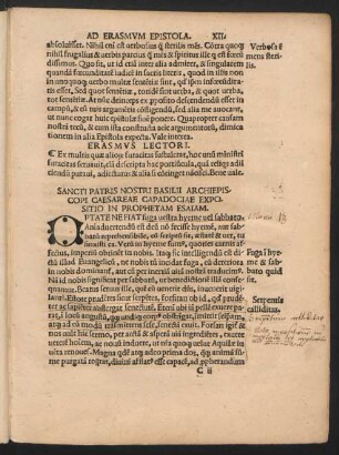 Sancti Patris Nostri Basilii Archiepiscopi Caesareae Capadociae Expositio In Prophetam Esaiam.