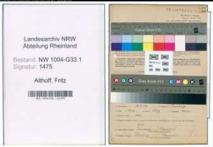 Entnazifizierung Fritz Althoff , geb. 15.03.1892 (Lehrer)
