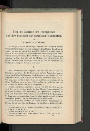 Über die Zähigkeit der Flüssigkeiten und ihre Beziehung zur chemischen Konstitution.