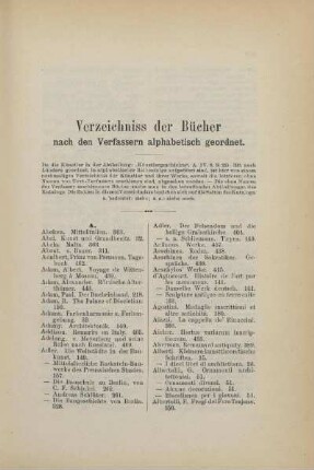 Verzeichniss der Bücher nach den Verfassern alphabetisch geordnet