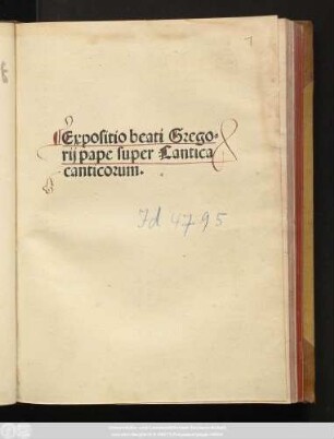 Expositio beati Gregorij pape super Cantica canticorum
