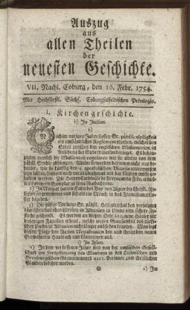 VII. Nachl. Coburg, den 16. Febr. 1754.