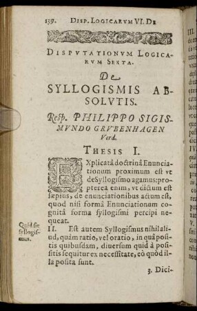 Disputationum Logicarum Sexta. De Syllogismis Absolutis.
