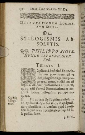 Disputationum Logicarum Sexta. De Syllogismis Absolutis.