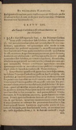 Caput XVI. An Princeps Catholicus possit tolerare Haereticos in sua Provincia?