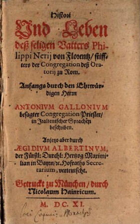 Histori und Leben des sel. Philippi Nerii