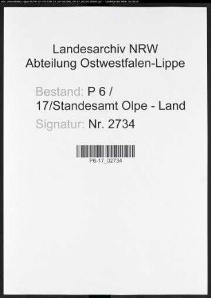 Sterberegister Standesamt Olpe-Land