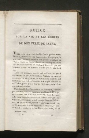 Notice sur la vie et les écrits de don Félix de Azara