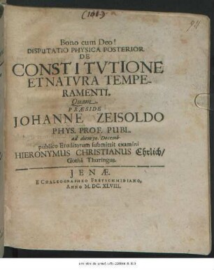 Disputatio Physica Posterior De Constitutione Et Natura Temperamenti
