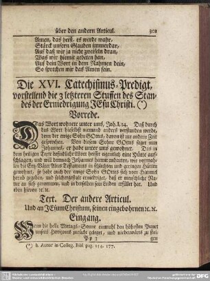 Die XVI. Catechismus-Predigt, vorstellend die 3 letzteren Stuffen des Standes der Erniedrigung Jesu Christi