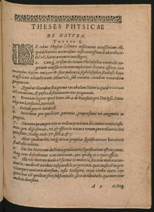 Theses Physicae De Natura.