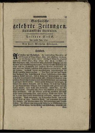 Drittes Stück, den 22ten Jan. 1791.